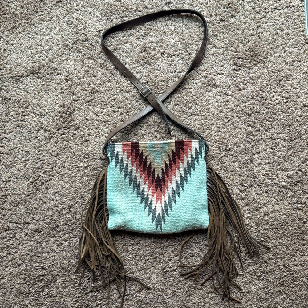 Handmade Wool/leather southwest print purse, one of-of-a-kind quality